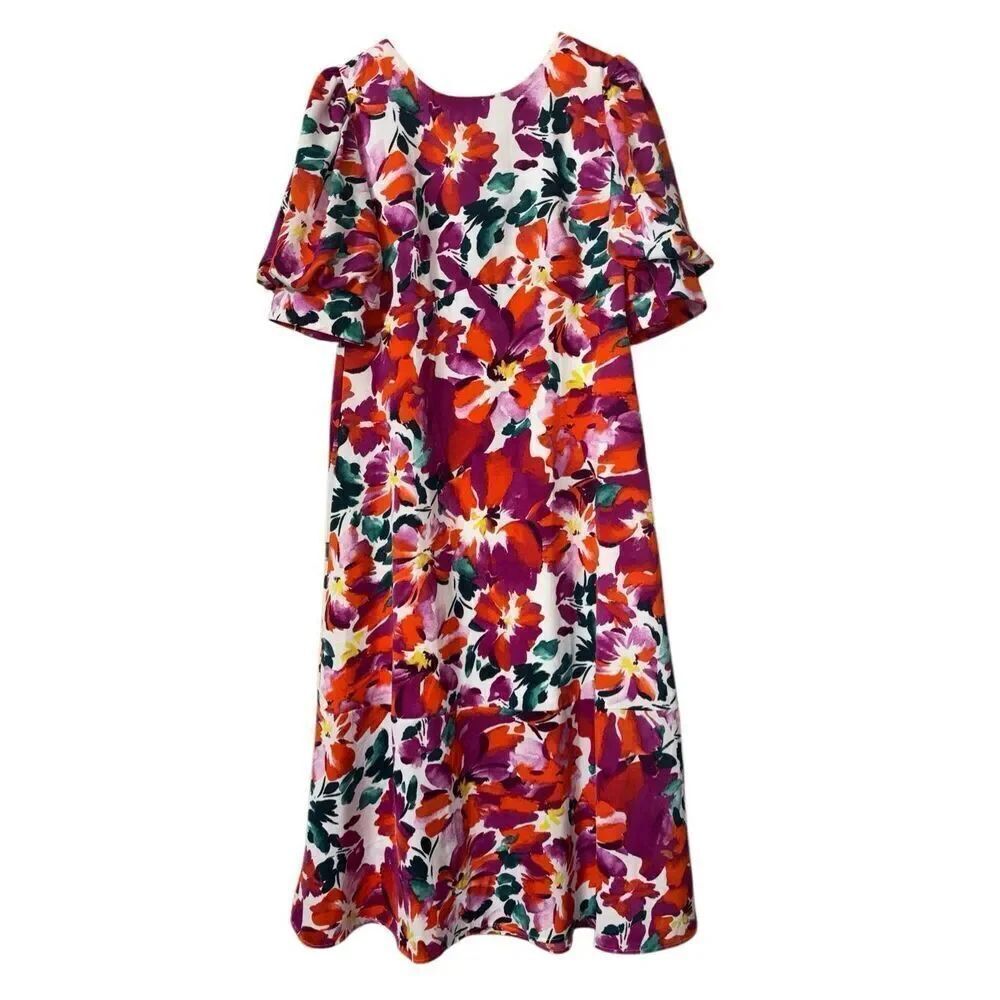 Center & main stroll in the park floral maxi dress size xl smocked balloon sleev